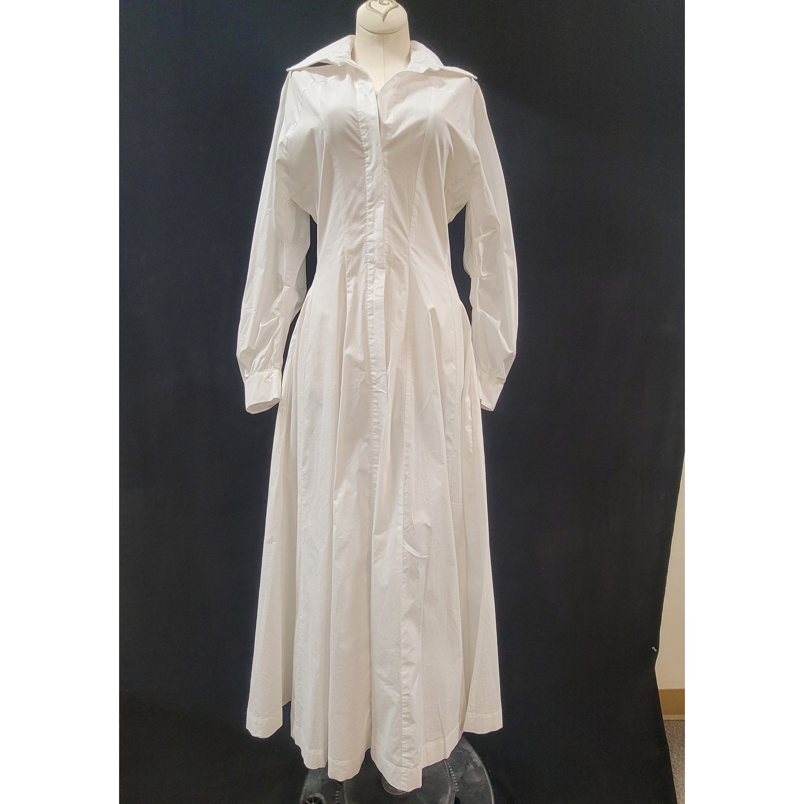 Adriana Fernandez Womens Button Up Long Sleeve Dress Size S White Minimalist